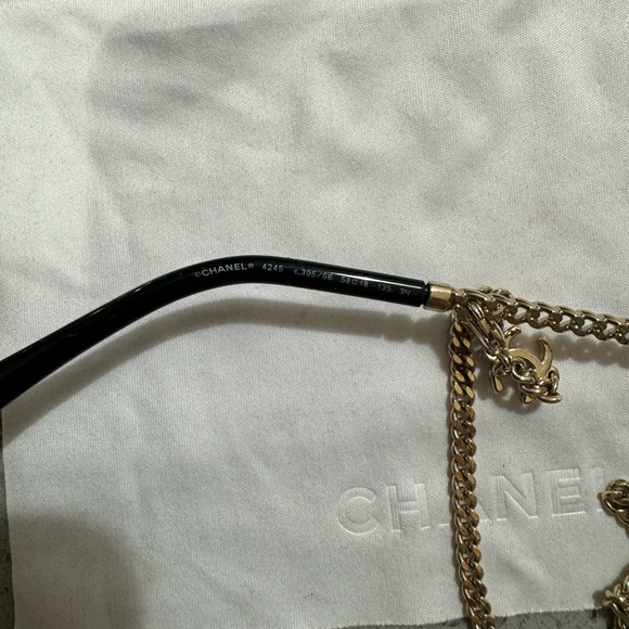 Auth Chanel Round Shape Chain Sunglasses 4245 Black x Champagne Gold - Picture 5 of 5